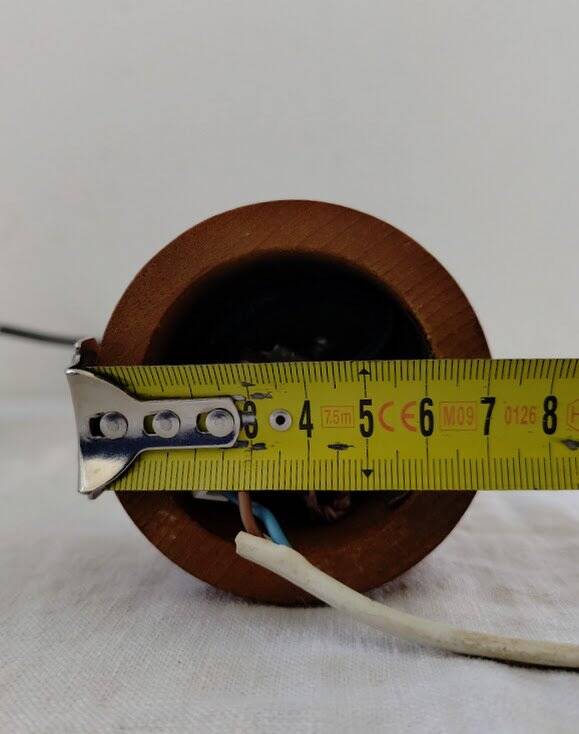 Suspension cylindrique en opaline zébré verre et teck vernis
