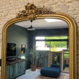 Miroir ancien Louis-Philippe 232,5/148cm  à fronton et perlé, mercure