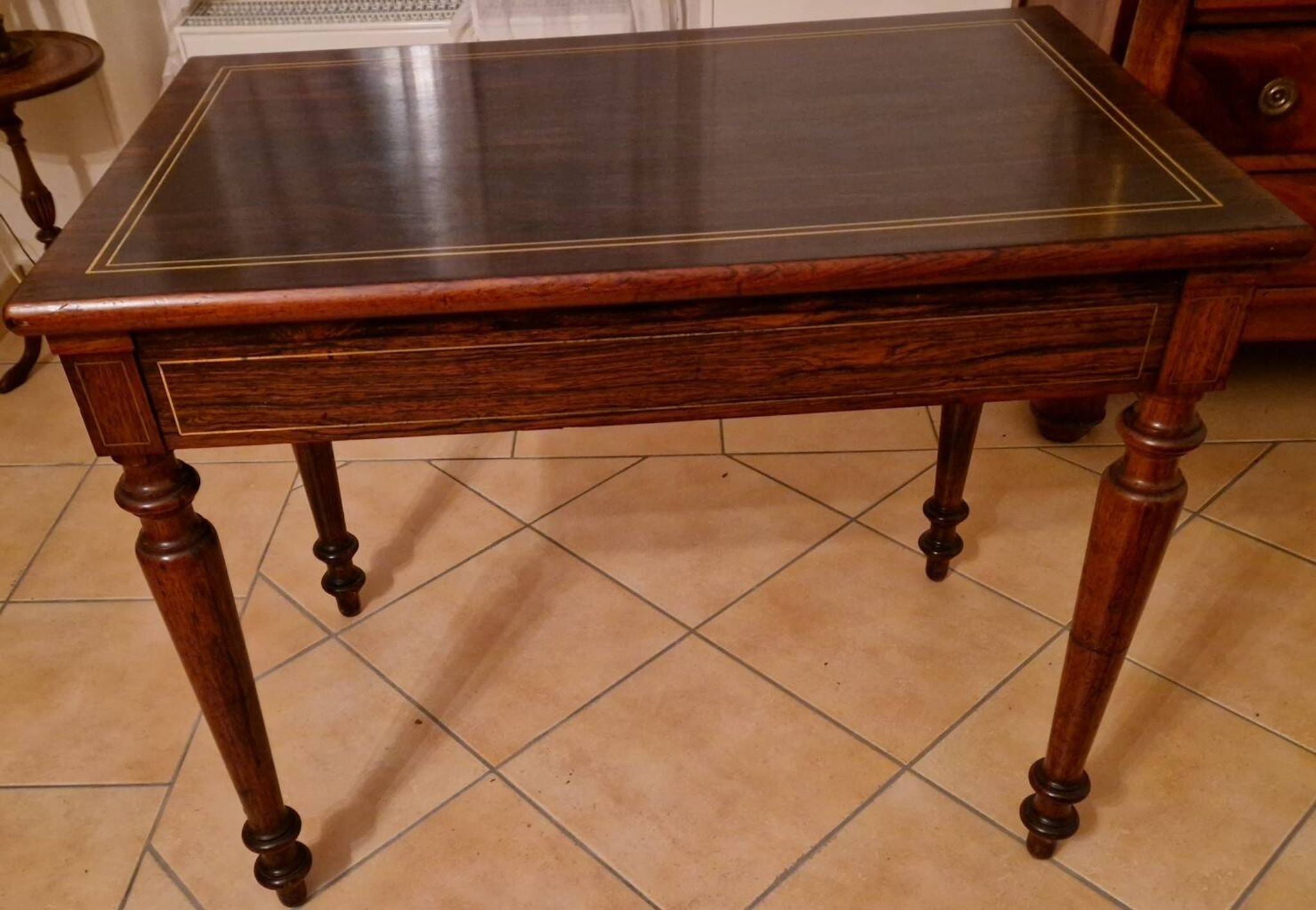 Restored antique Louis XVI style desk with a 19th-century leather top.