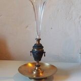 French antique crystal bronze and brass cornet soliflore vase from the early 1920s.