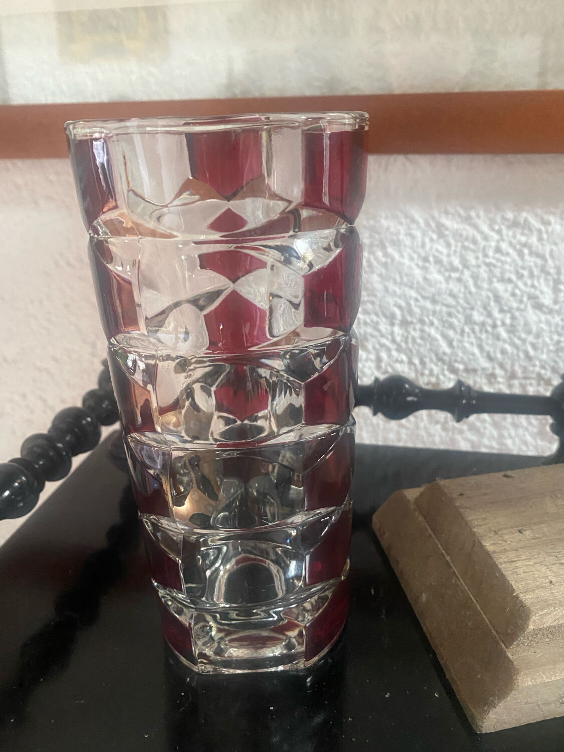 Vintage garnet glass geometric vase