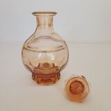 Pink glass liquor set carafe, glass and tray