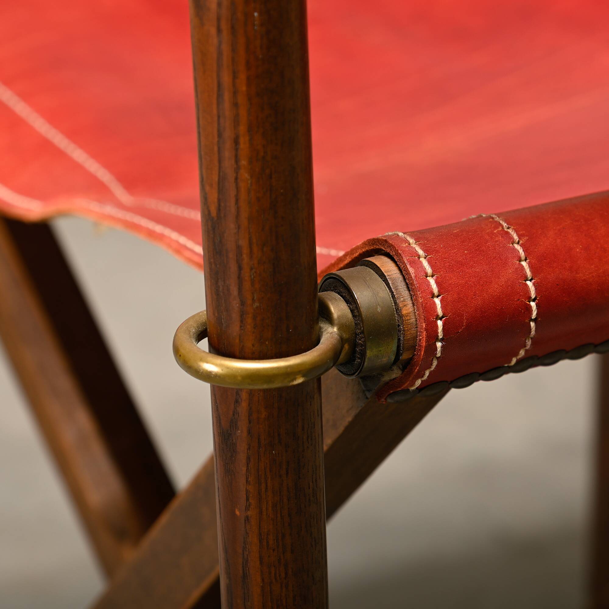 Pair Mogens Koch MK-16 Folding Chair in Oak Wood with Red Leather for Valma