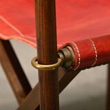 Pair Mogens Koch MK-16 Folding Chair in Oak Wood with Red Leather for Valma