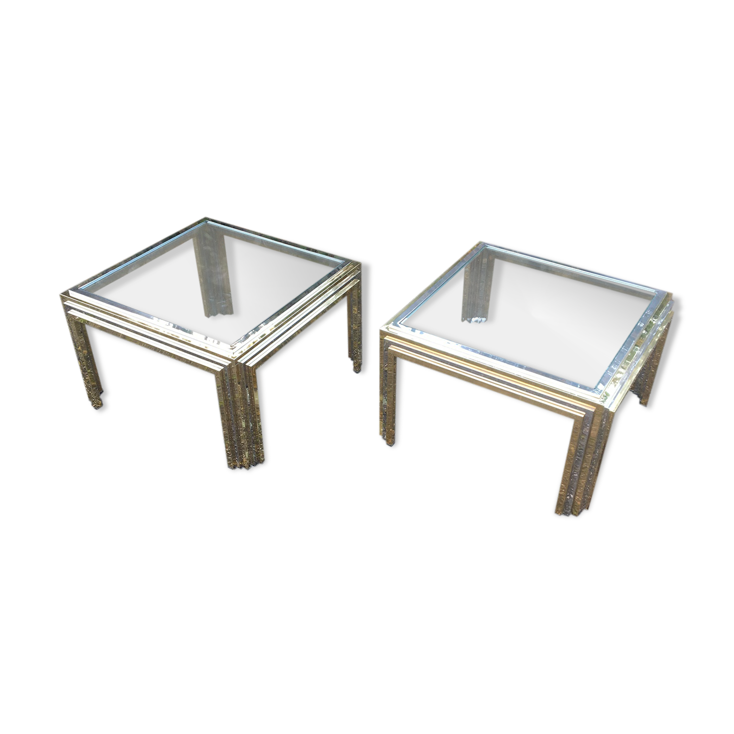 Hollywood regency Romeo Rega brass and chrome coffee tables