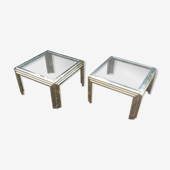 Set de deux tables basses en laiton et chrome par Roméo Rega