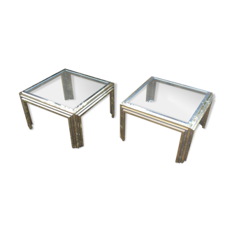 Set de deux tables basses en laiton et chrome par Roméo Rega