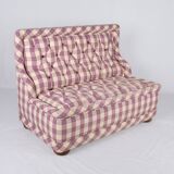 Upholstered bench in mauve and cream Vichy fabric, France, 1970s