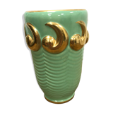 Green and gold ceramic vase