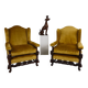 Paire de fauteuils en noyer sculpté du XIXe siècle – motifs floraux – revêtement en velours