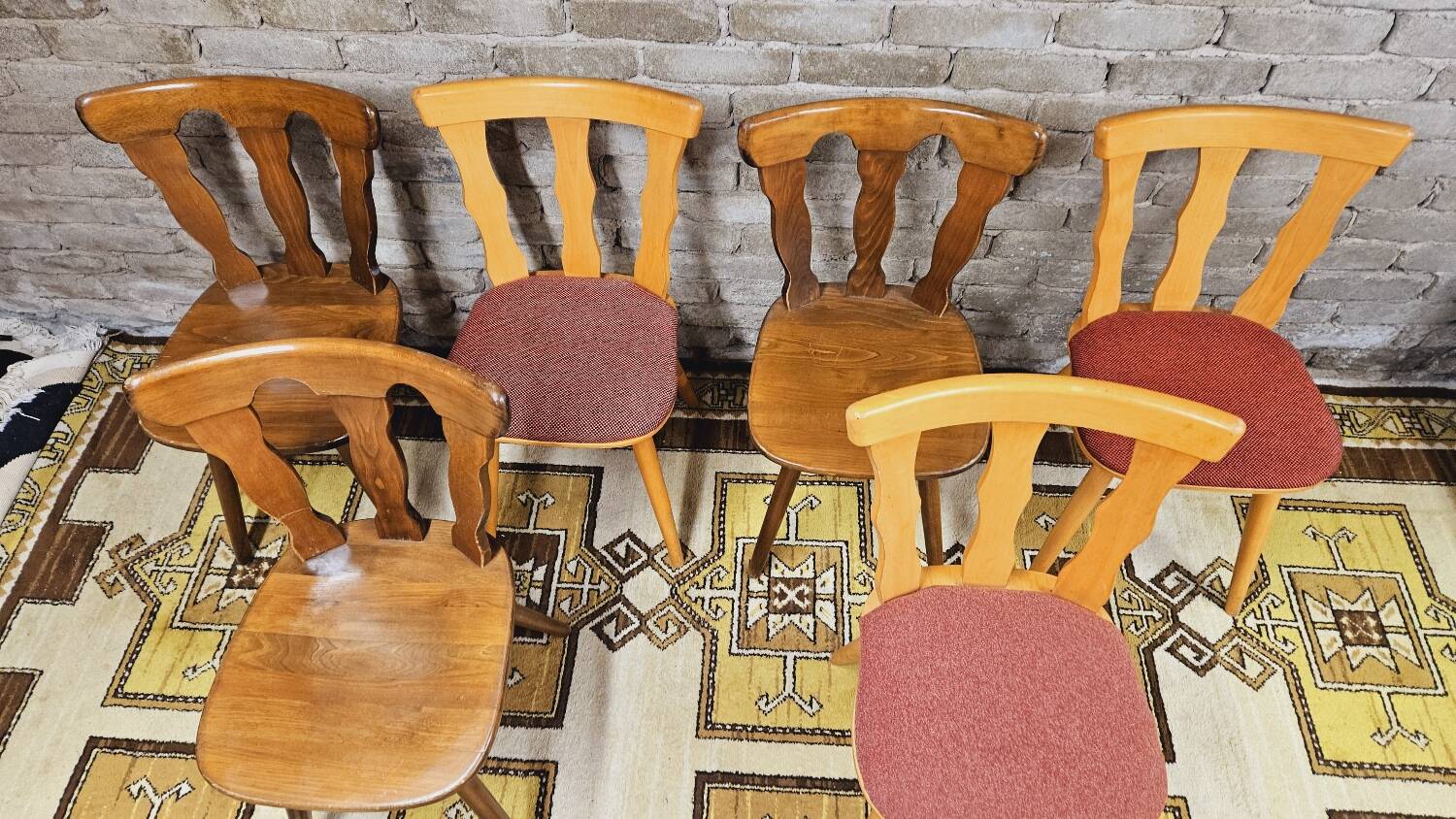 Set of 6 mismatched Baumann style bistro chairs from the 1970s