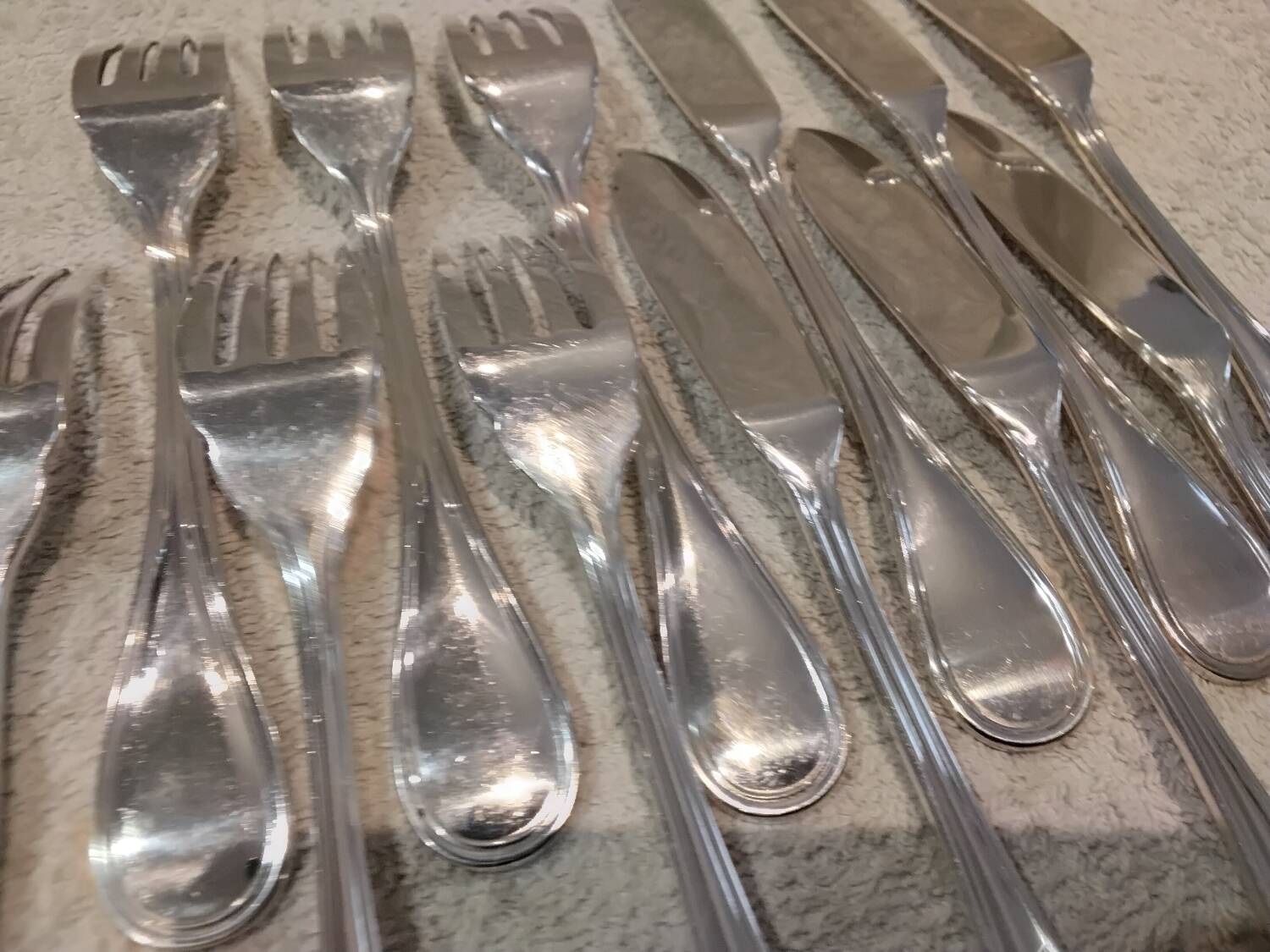 6 fish cutlery sets, 12 pieces, silver-plated metal, Christofle silversmith, Albi pattern