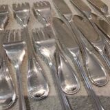6 fish cutlery sets, 12 pieces, silver-plated metal, Christofle silversmith, Albi pattern