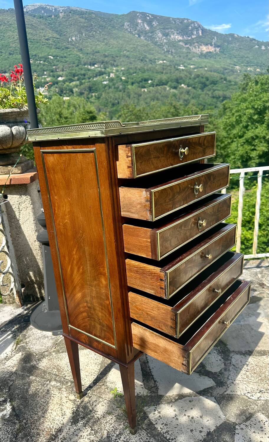 Mahogany and burl chest of drawers, 19th century