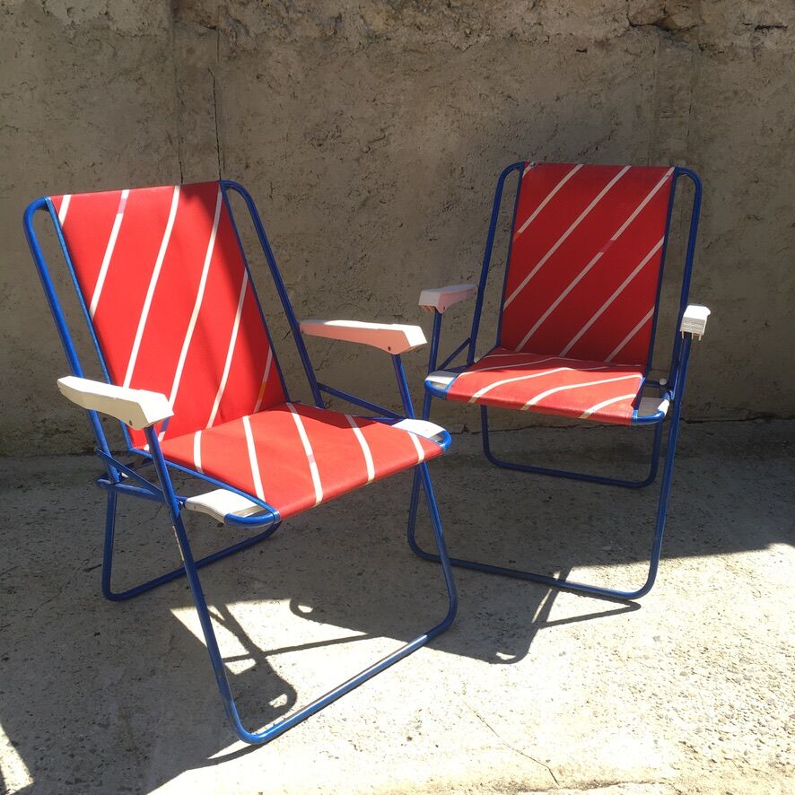Pair of foldable camping armchairs "lafuma"