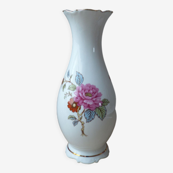 Porcelain vase pink flowers motif made in portugal