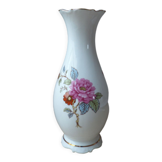Porcelain vase pink flowers motif made in portugal
