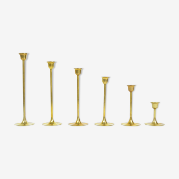 Set of six brass candlesticks, 1970