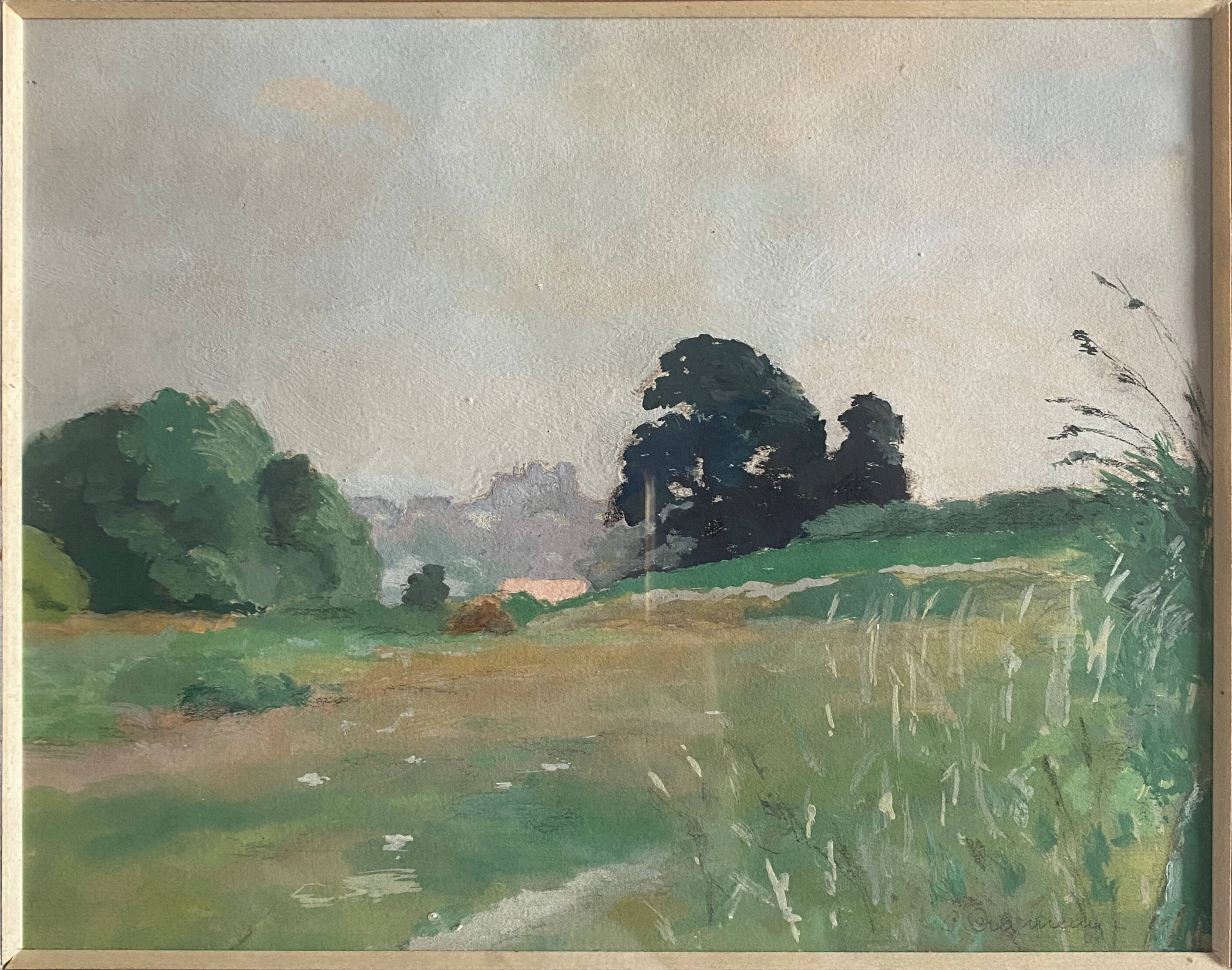 Table HSP "Wooded landscape" signed middle XX° + frame