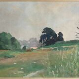 Table HSP "Wooded landscape" signed middle XX° + frame