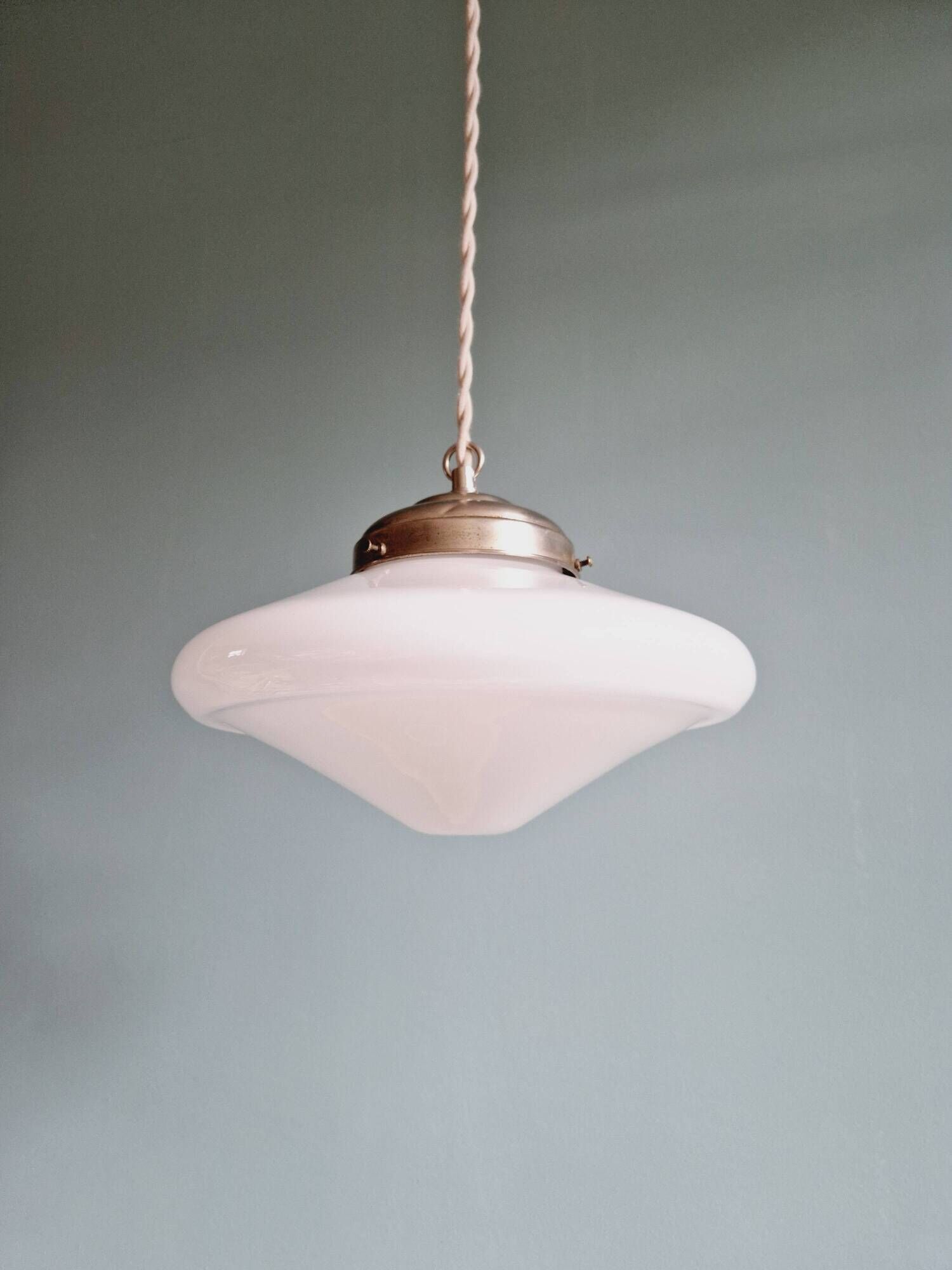 Art Deco pendant light in white opaline glass, conical, 1920s-30s