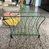 Vintage 50s metal and green wire magazine rack