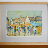Market in Brittany, acrylic on cardboard