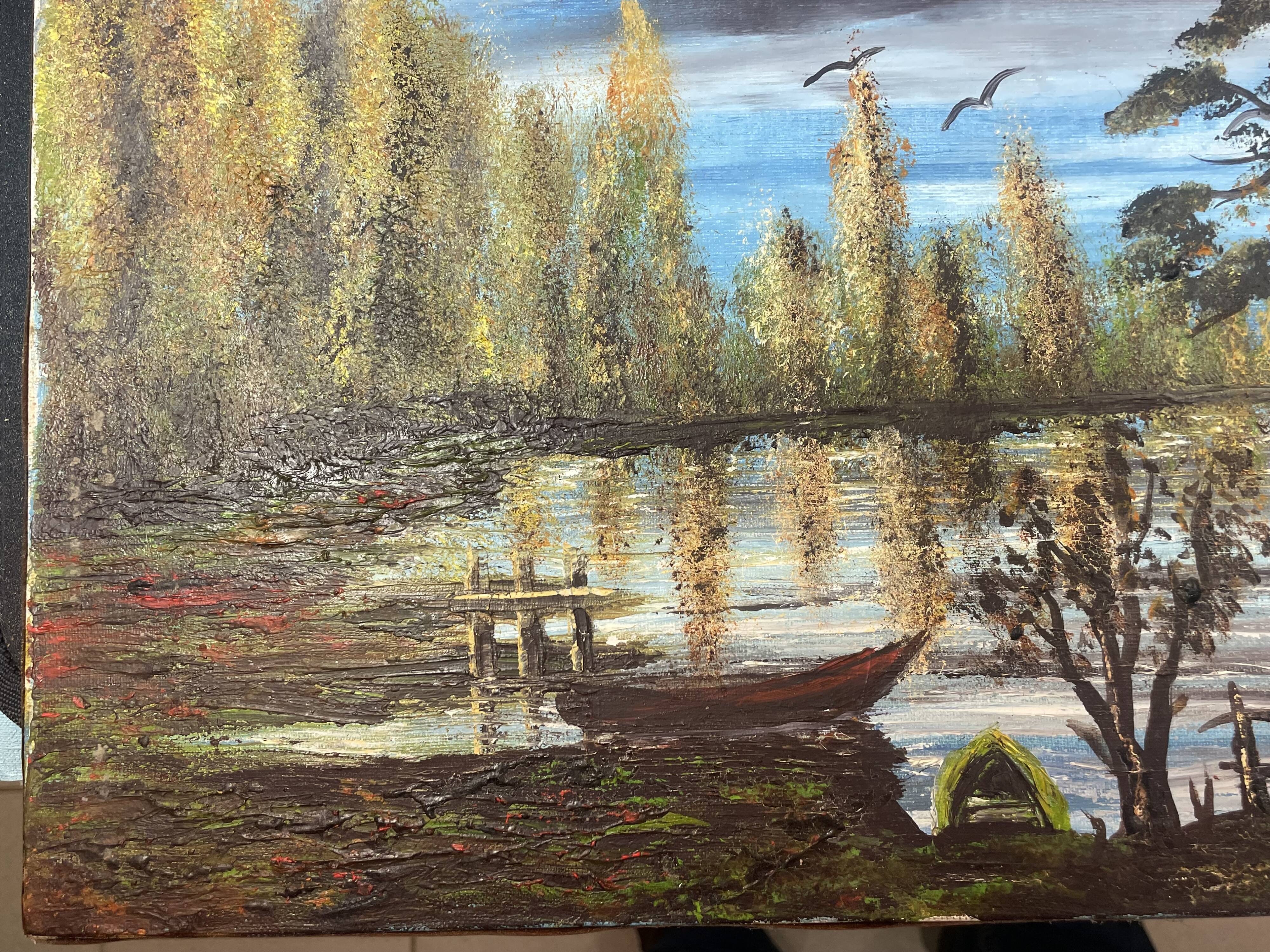 Lake landscape, Vendée marshes, oil on canvas signed Guy Charles