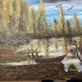 Lake landscape, Vendée marshes, oil on canvas signed Guy Charles