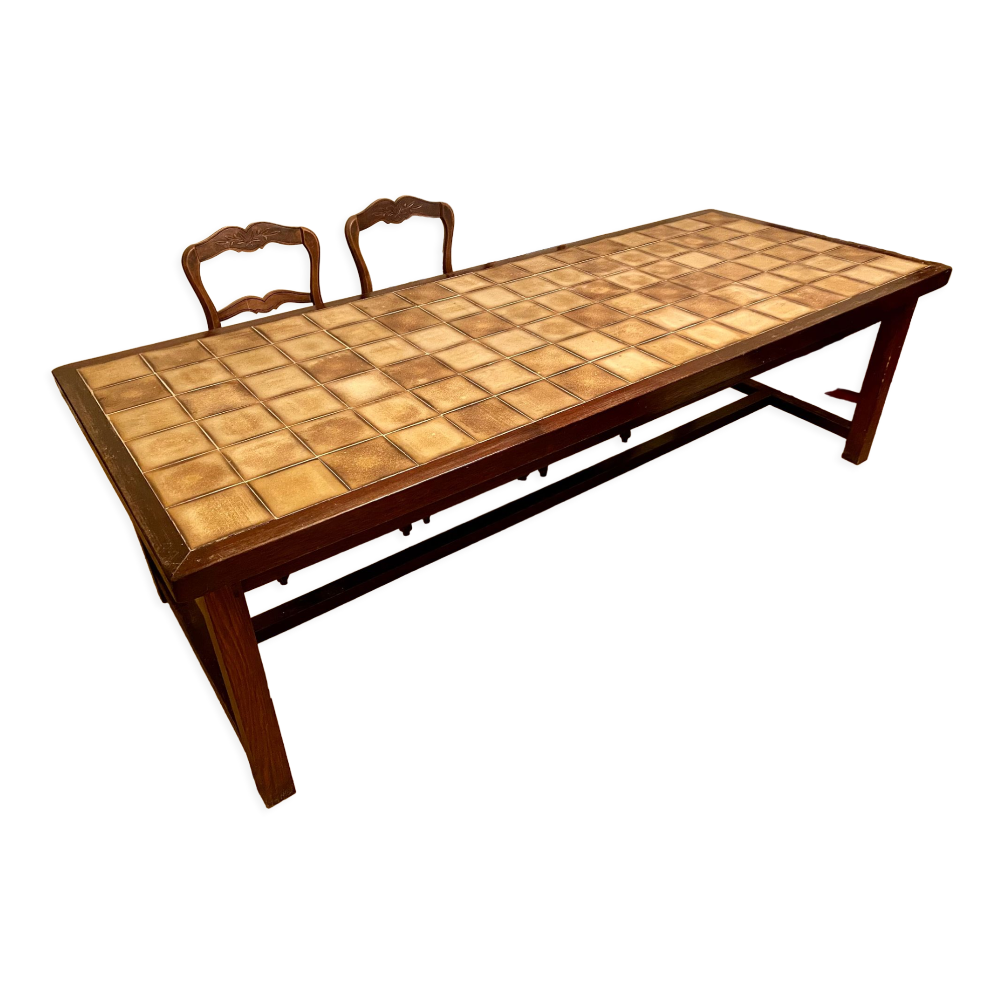 Antique table in solid oak with a tiled top