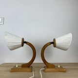 Pair of art deco lamps in curved wood and wool