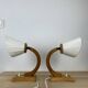 Pair of Art Deco lamps with curved wood and wool.
