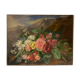 Old painting, still life with daisy roses and wild flowers, signed, early XX century