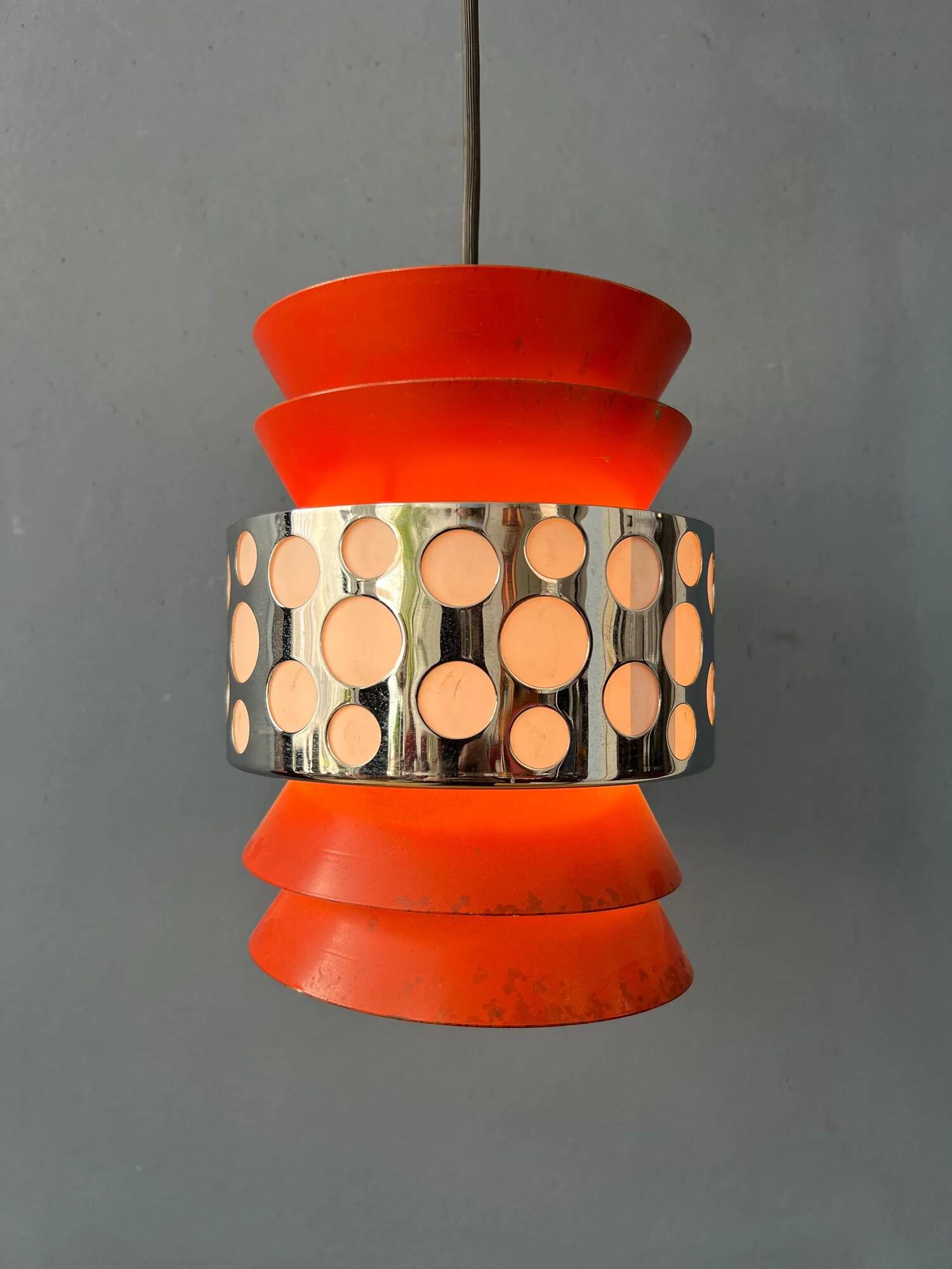 Vintage Belgian Space Age Massive Orange Pendant Lamp