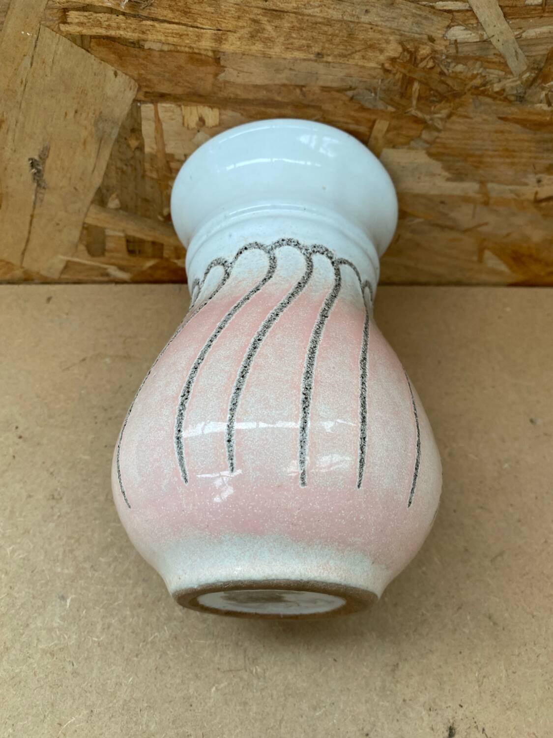 Antique strehla vase pink & white ceramic 1959 west germany vintage