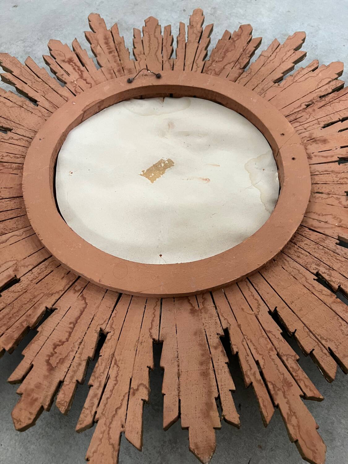 Old golden wooden sun mirror large size vintage 50s design