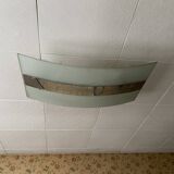 Rectangular ceiling light / chandelier in sandblasted glass and vintage Art Deco chrome