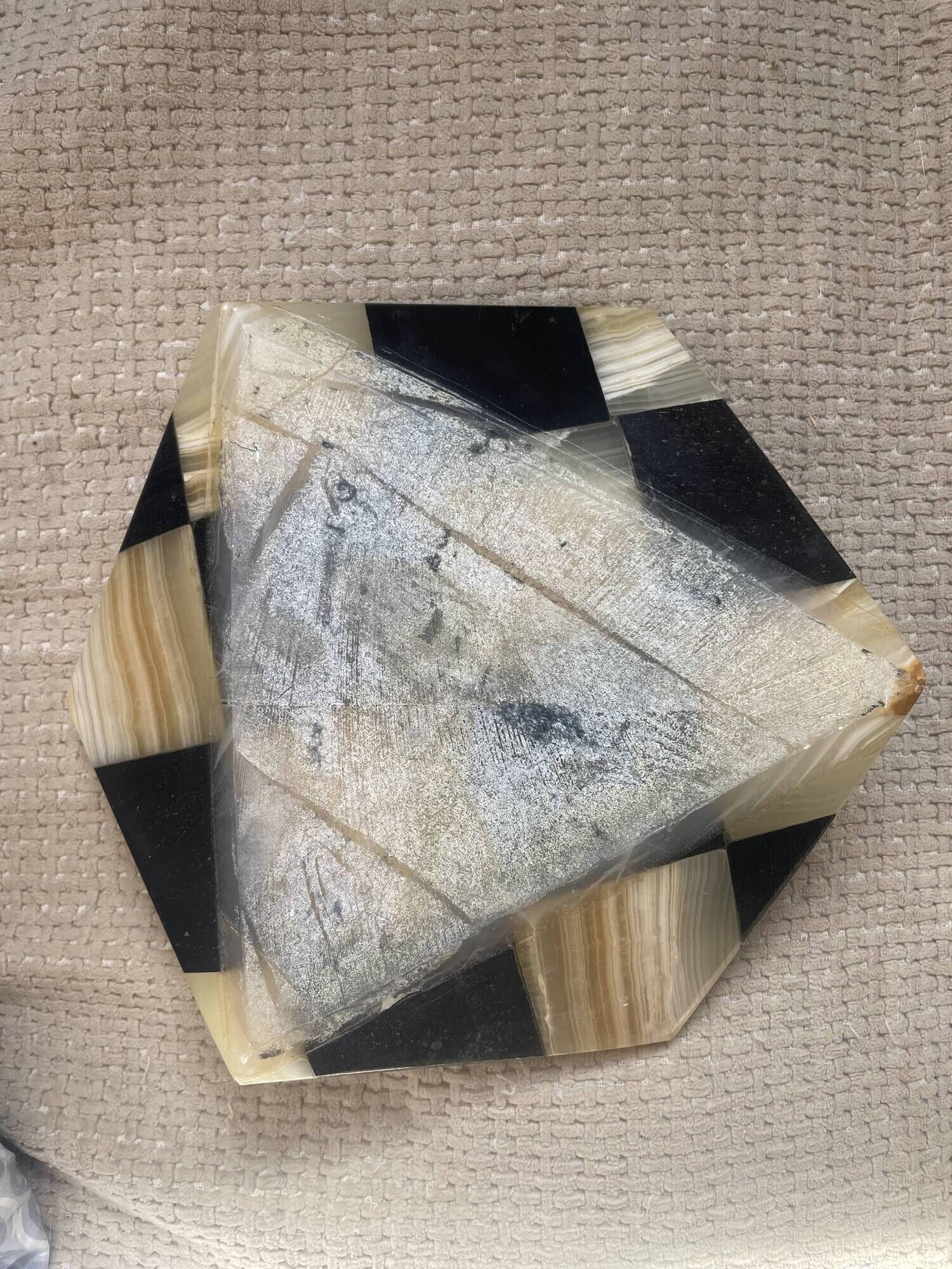 Cendrier, vide-poche hexagonal vintage en onyx et marbre