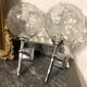Pair of vintage wall lamps chrome metal and marbled glass