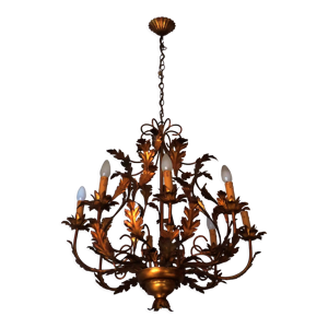 Lustre huit lampes plaquées or