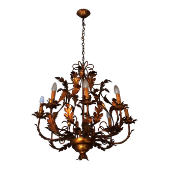Hans Kögl gold plated eight light chandelier 1970