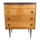 Commode mid-century en teck marron à 3 tiroirs, pieds fuselés années 1960