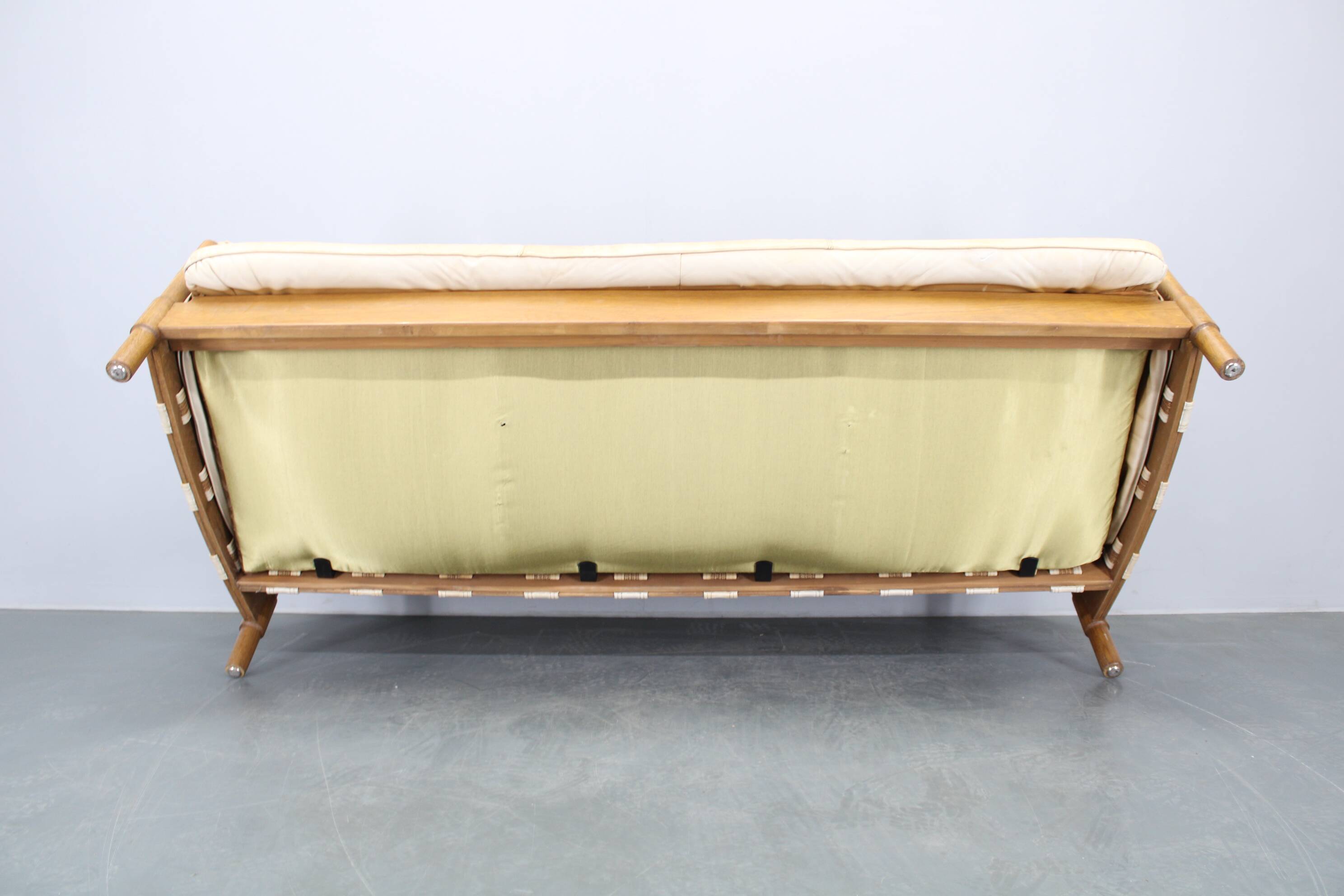 1960s Oak Scandinavian 3-Seater Sofa in Fine Leather Upholstery