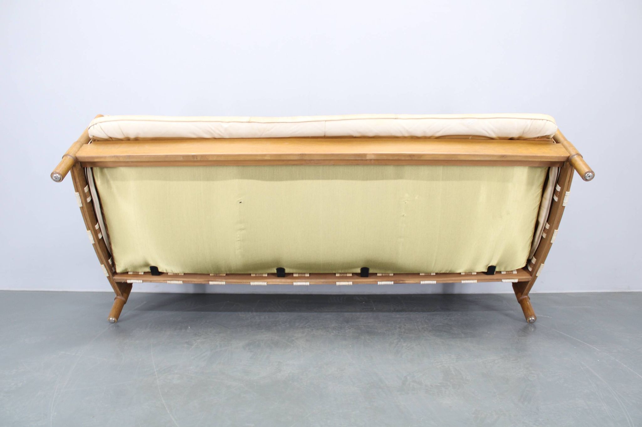 1960s Oak Scandinavian 3-Seater Sofa in Fine Leather Upholstery