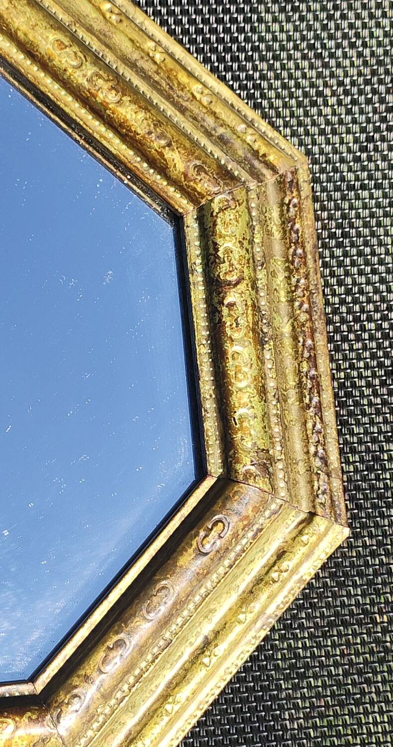 Octagonal Tuscan Wall Mirror. Art Deco. Iridescent wood/brass frame.