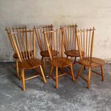 Set of 6 Honey Brown Solid Beech Wood Dining Chairs by De Ster Gelderland, 1960s