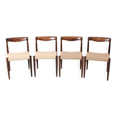 Suite de 4 chaises scandinaves en palissandre de Rio de H. W. Klein