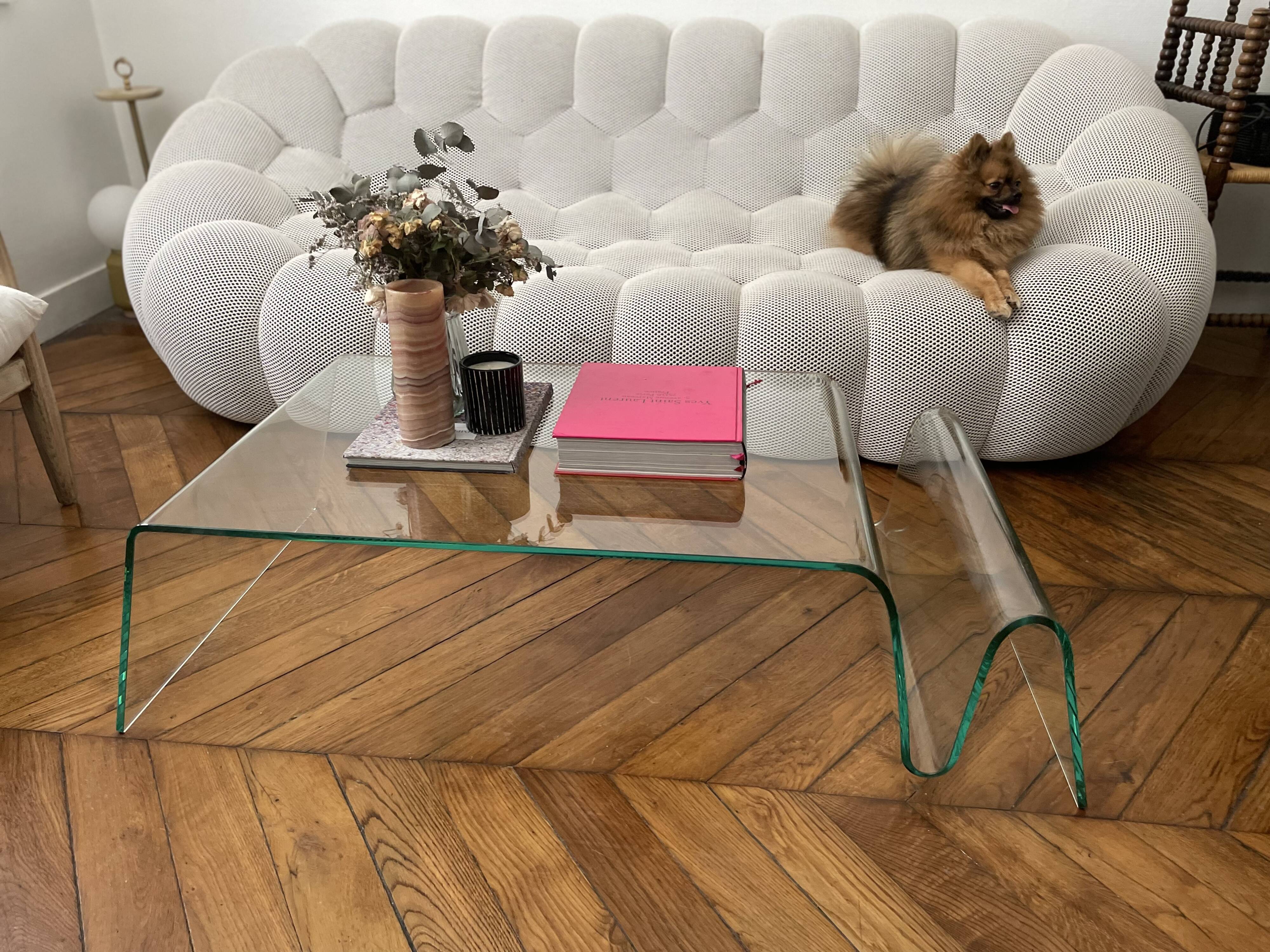 Vintage coffee table in curved corrugated tempered glass minimalist design