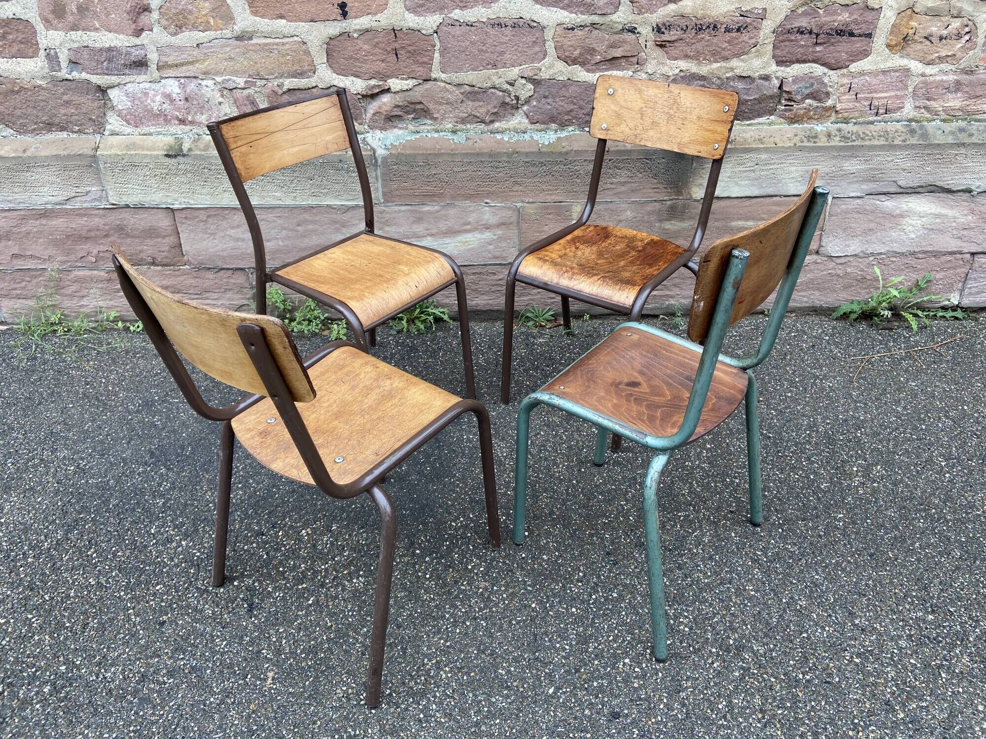 Lot de 4 chaises industrielles école vintage collectivités mullca 6