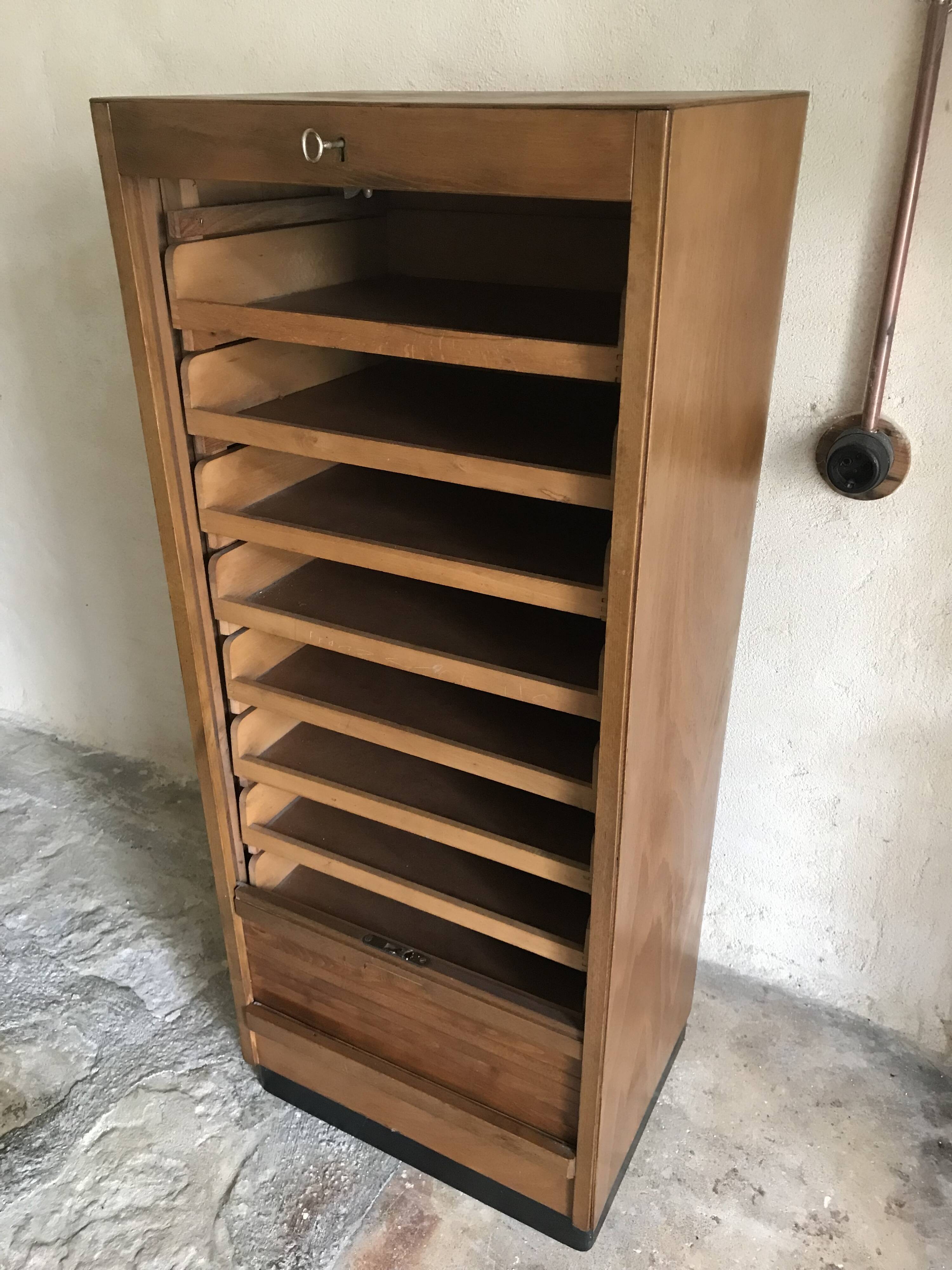 Vintage sliding curtain file cabinet 1950-1970